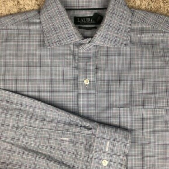 Lauren Ralph Lauren 15.5 34/35 Classic Fit Stretch Blue Plaid Button Up Shirt - Picture 1 of 8